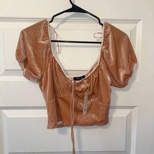 Trixxi Shimmering Tan Puff Sleeve Blouse